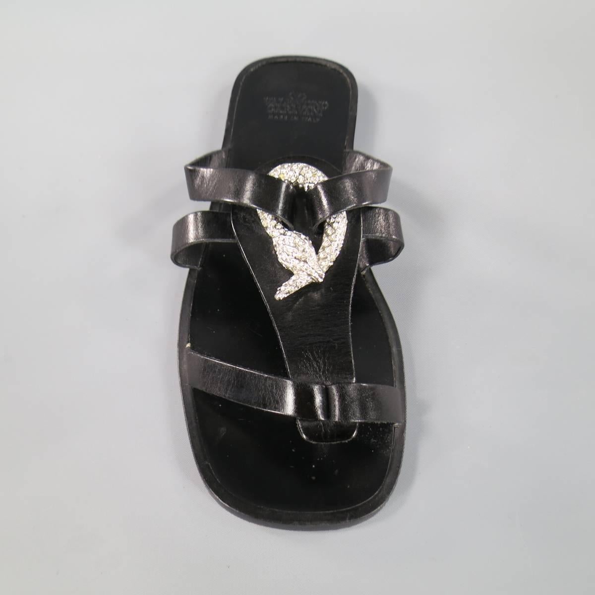 VALENTINO Size 9 Black Leather Srappy Crystal Snake Sandals 3