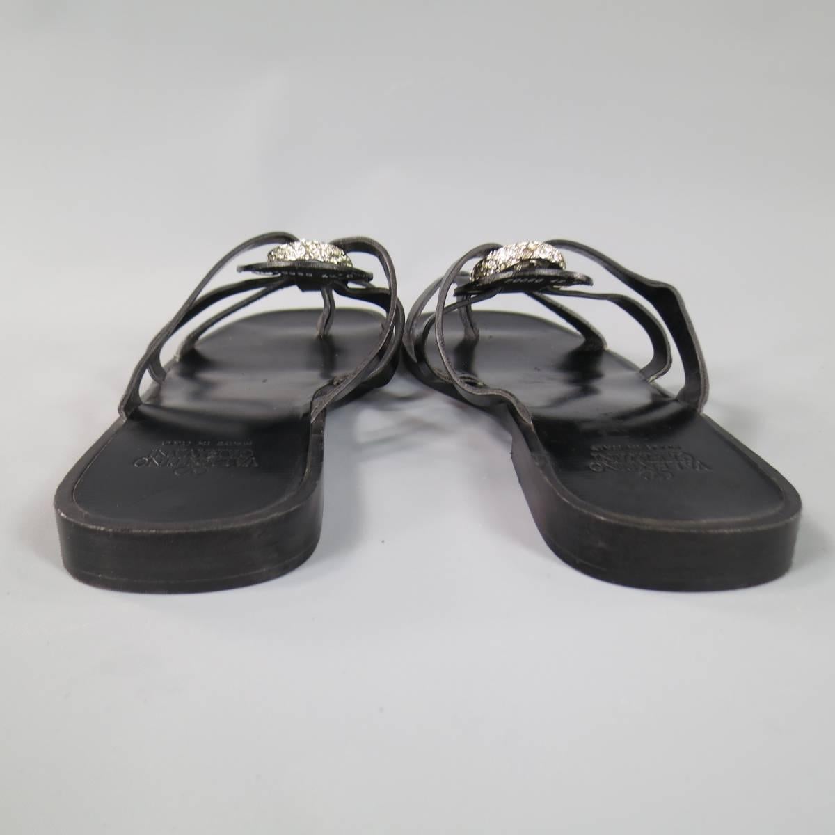VALENTINO Size 9 Black Leather Srappy Crystal Snake Sandals 5
