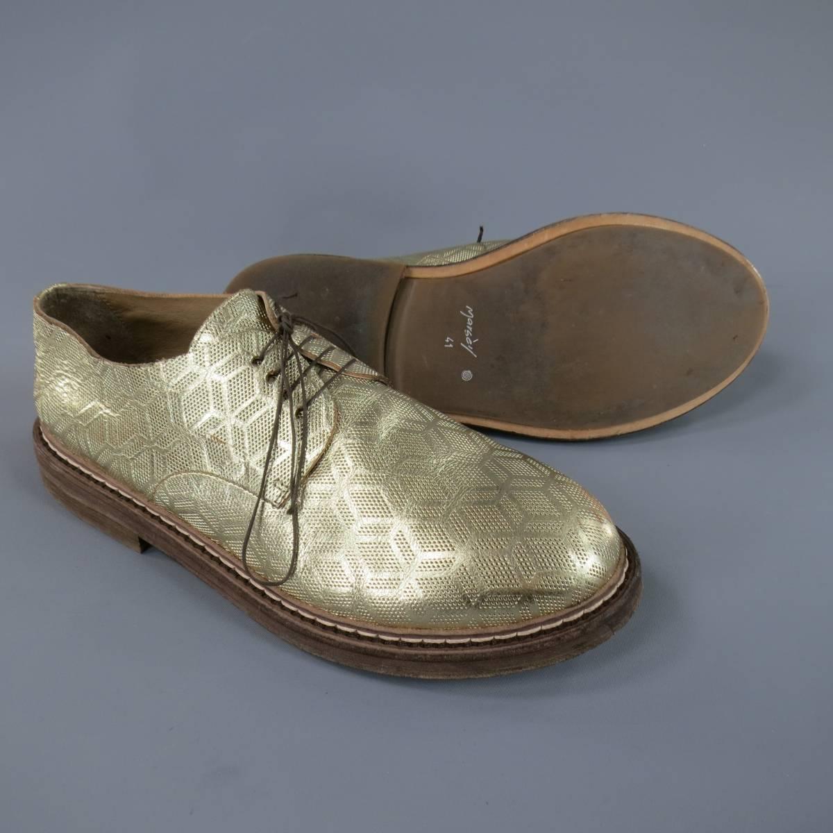 Brown MARSELL Size 8 Men's Metallic Gold Geometric Honeycomb Leather Lace Up Derbys