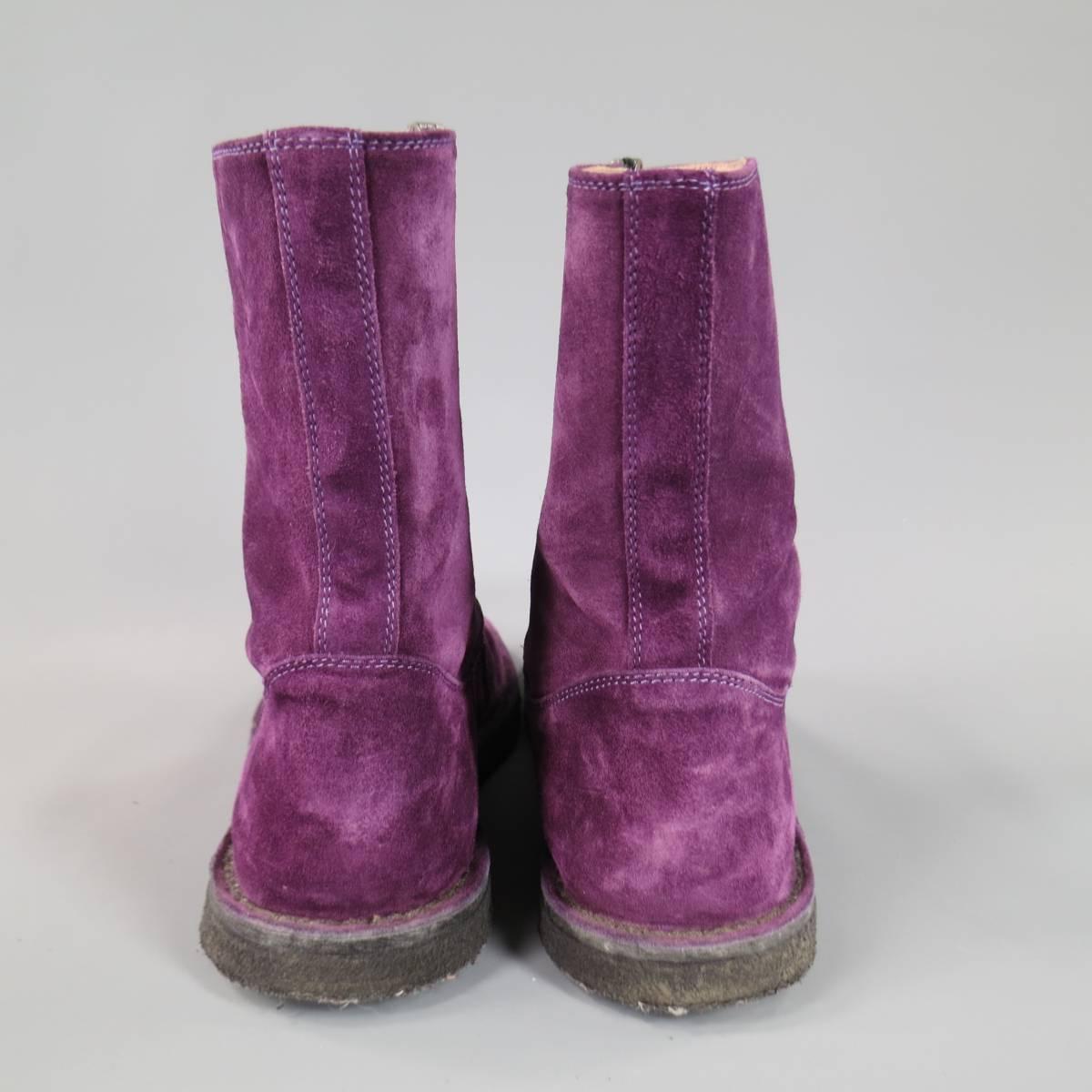 ANN DEMEULEMEESTER Size 8 Men's Purple Suede Crepe Sole Calf Boots In Excellent Condition In San Francisco, CA