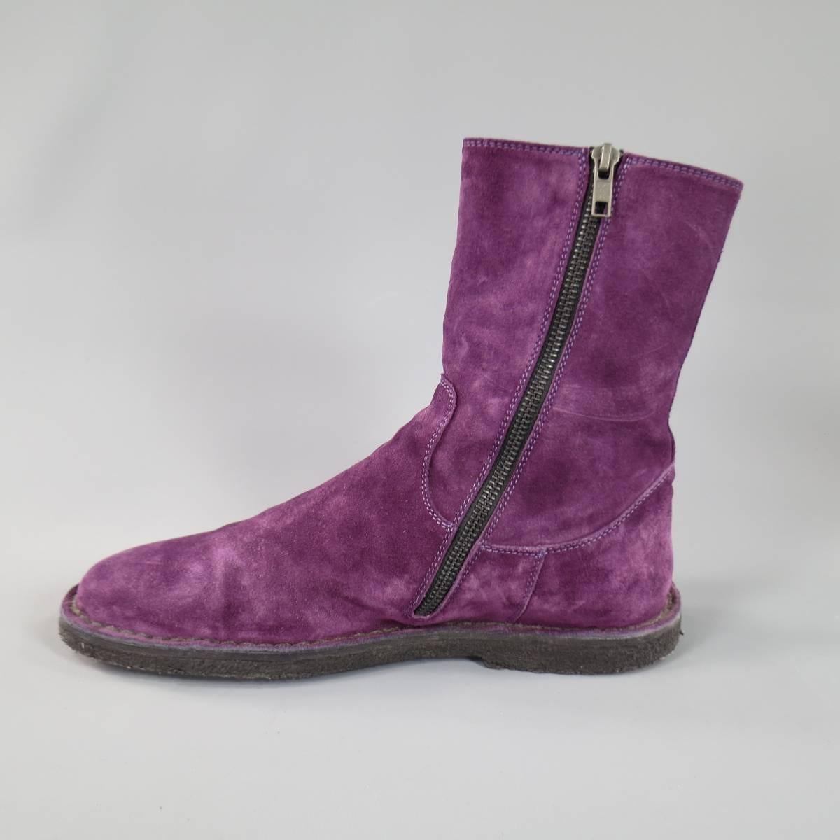 Gray ANN DEMEULEMEESTER Size 8 Men's Purple Suede Crepe Sole Calf Boots