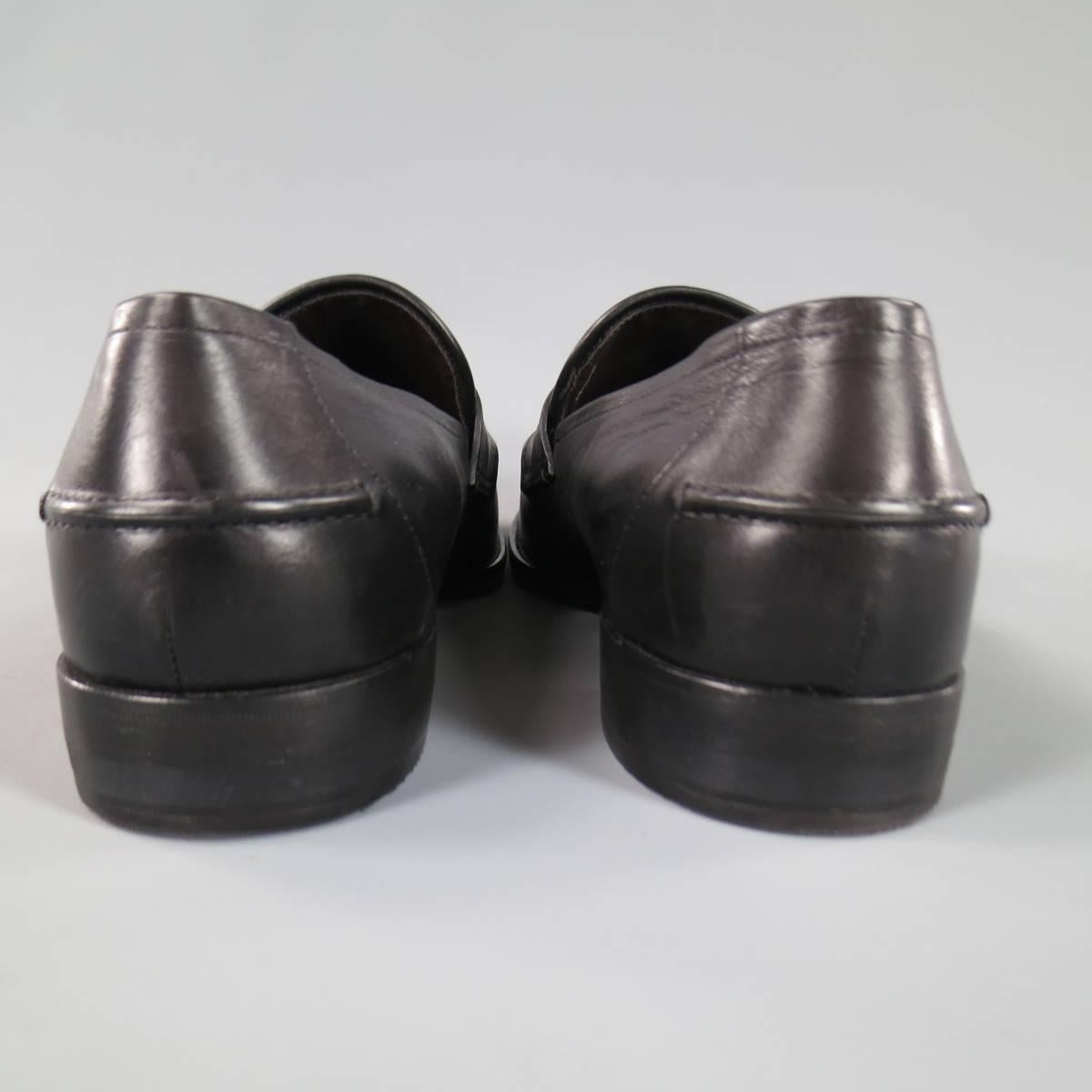 BOTTEGA VENETA Men's Size 11 Men's Black Leather Intrecciato Woven Penny Loafers 1