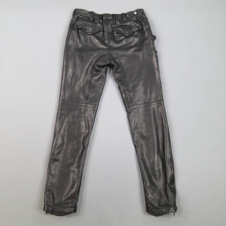 BURBERRY PRORSUM Leather Pants - Size Distressd Black Quilted Motorcycle 1stDibs | burberry leather pants, burberry leather trousers, burberry prorsum trousers