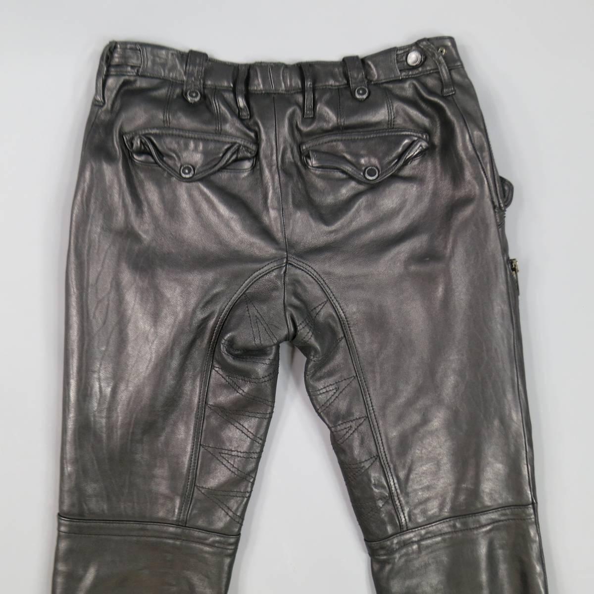 Men's BURBERRY PRORSUM Leather Pants - Size 31 Distressd Black Quilted Motorcycle