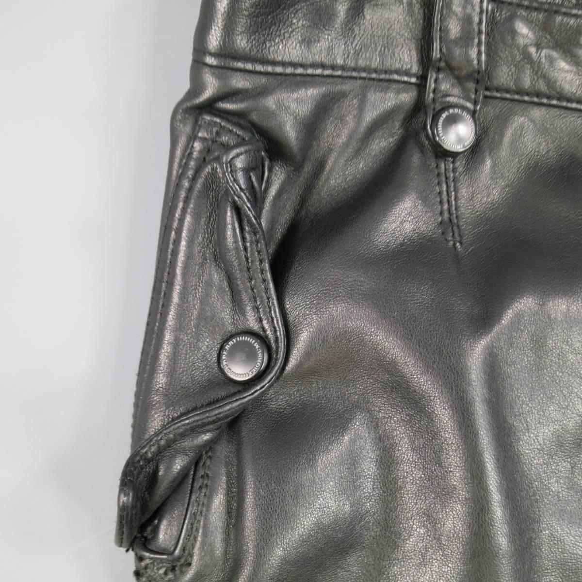 BURBERRY PRORSUM Leather Pants - Size 31 Distressd Black Quilted Motorcycle 1