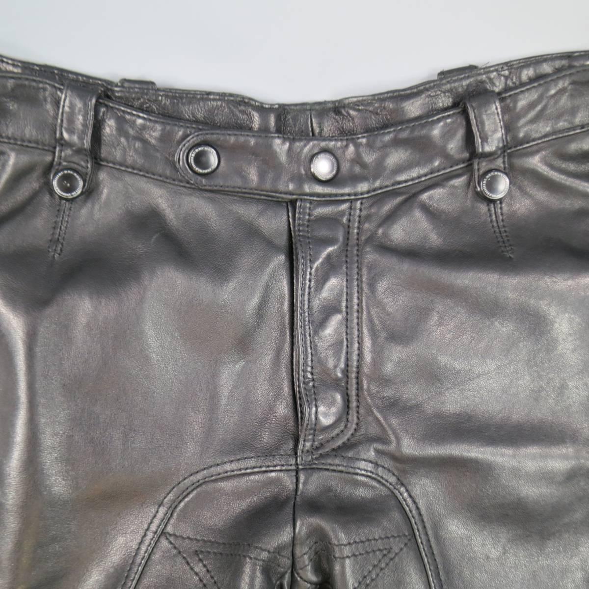 BURBERRY PRORSUM Leather Pants - Size 31 Distressd Black Quilted Motorcycle 2