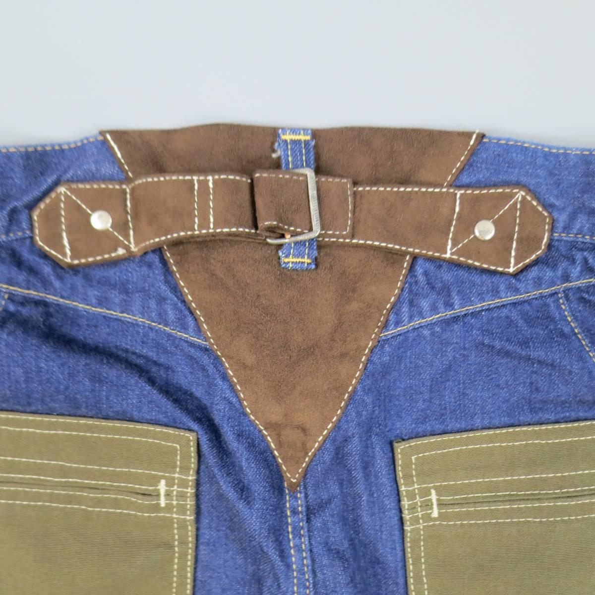 Junya Watanabe Men's Indigo Denim Brown Suede Panel Pocket Jeans 201, Size M  In Excellent Condition In San Francisco, CA