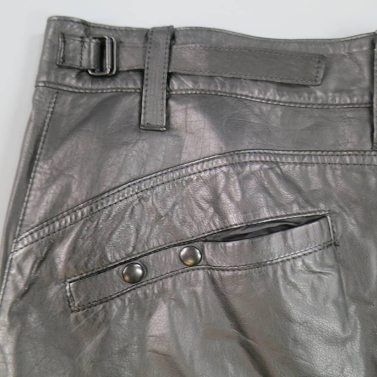 L.G.B Size 33 Men's Black Leather Cropped Drop Crotch Pants 1