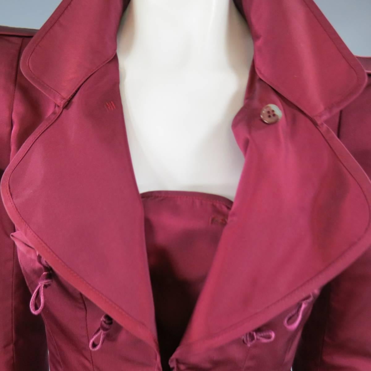 Yves Saint Laurent By Tom Ford Burgundy Silk Satin Skirt Suit, Fall 2004  In Good Condition In San Francisco, CA