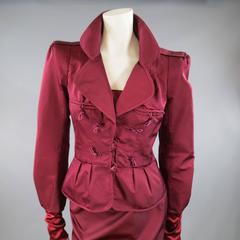 Yves Saint Laurent By Tom Ford Burgundy Silk Satin Skirt Suit, Fall 2004