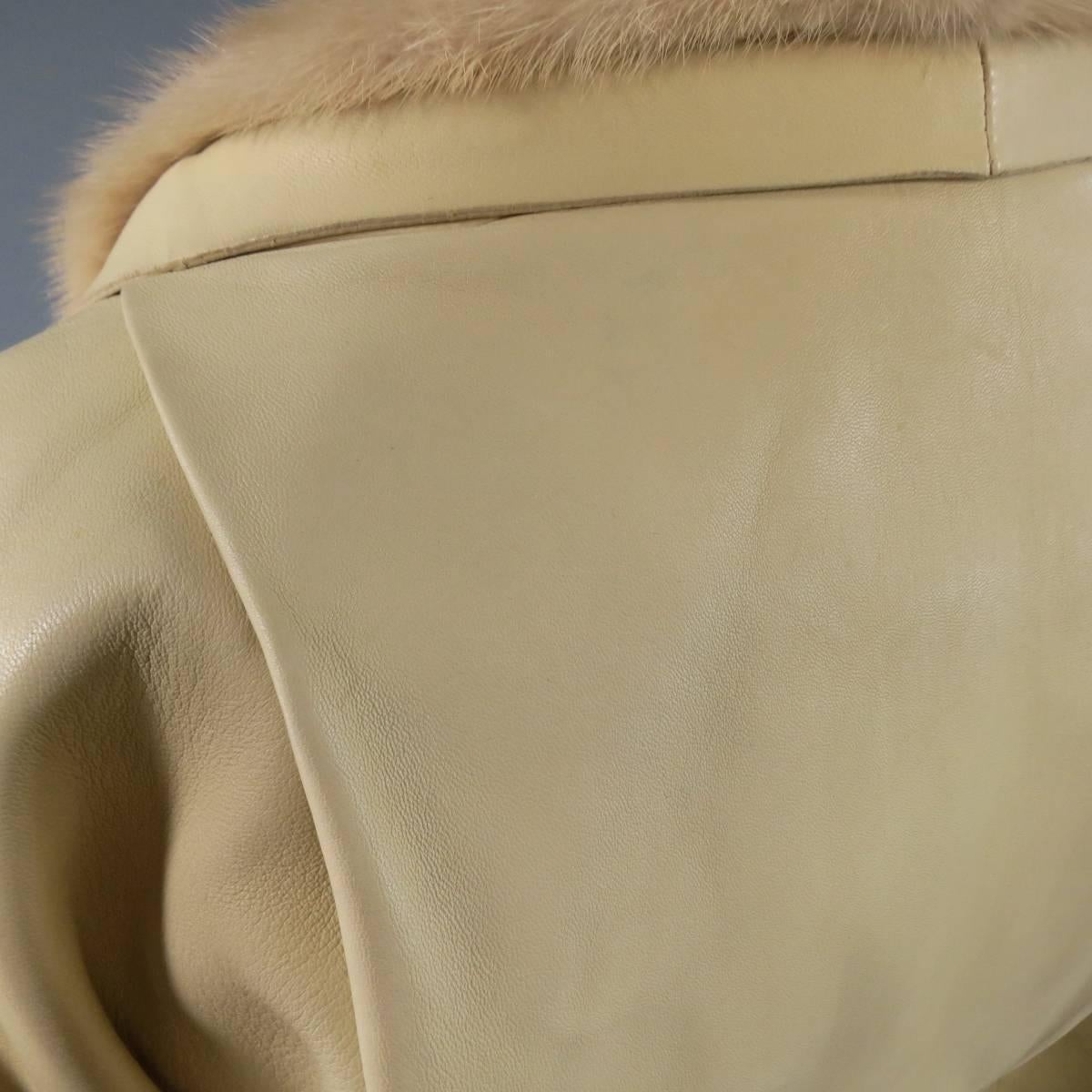 Women's MARC JACOBS Size 6 Beige Leather Mink Collar Cropped Jacket