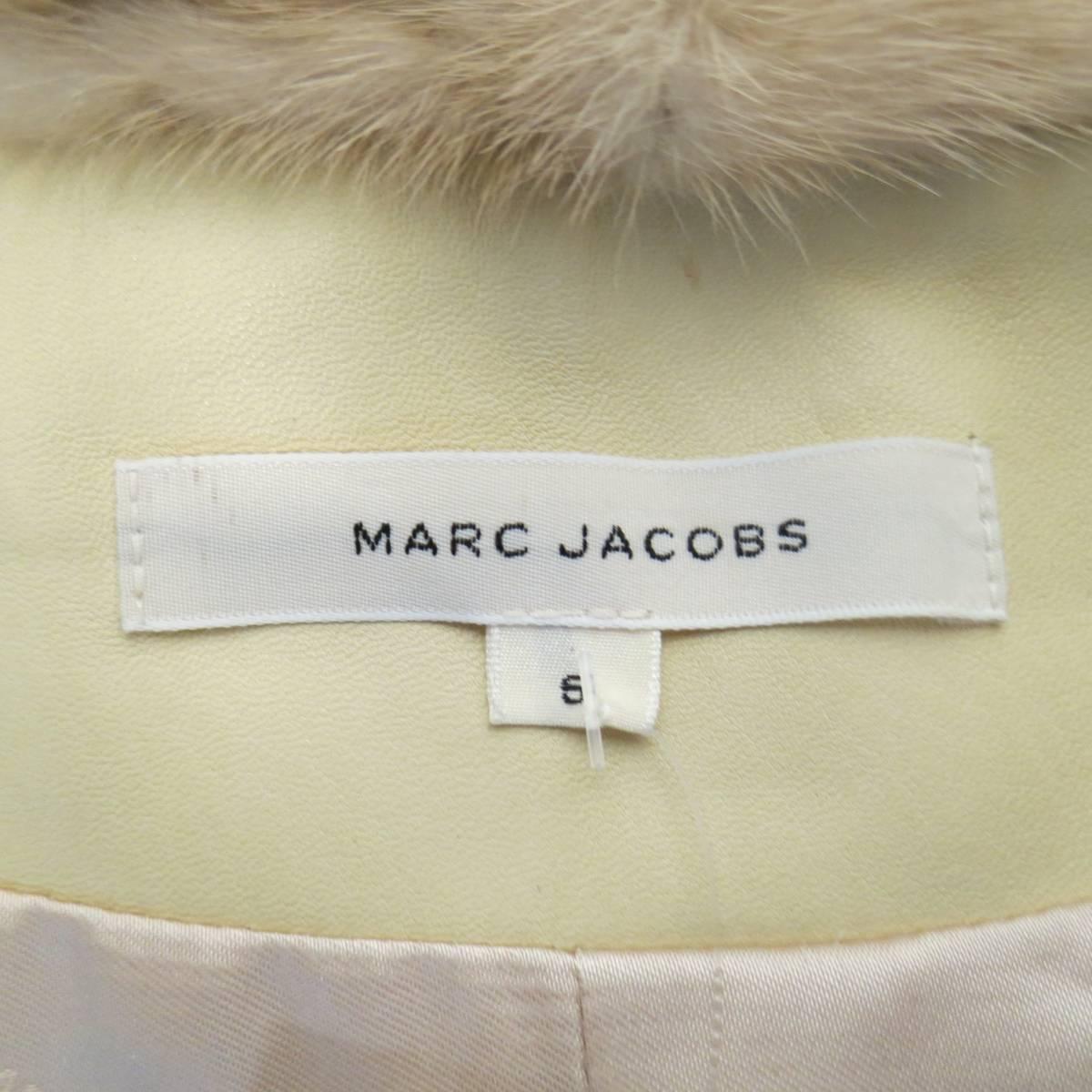 MARC JACOBS Size 6 Beige Leather Mink Collar Cropped Jacket 6