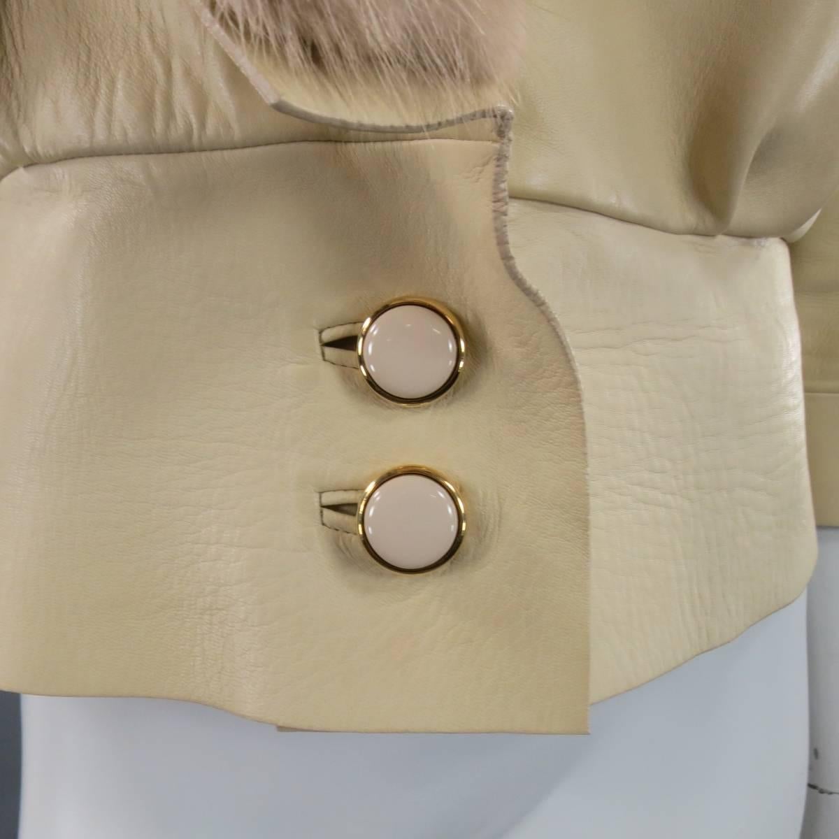 MARC JACOBS Size 6 Beige Leather Mink Collar Cropped Jacket 4