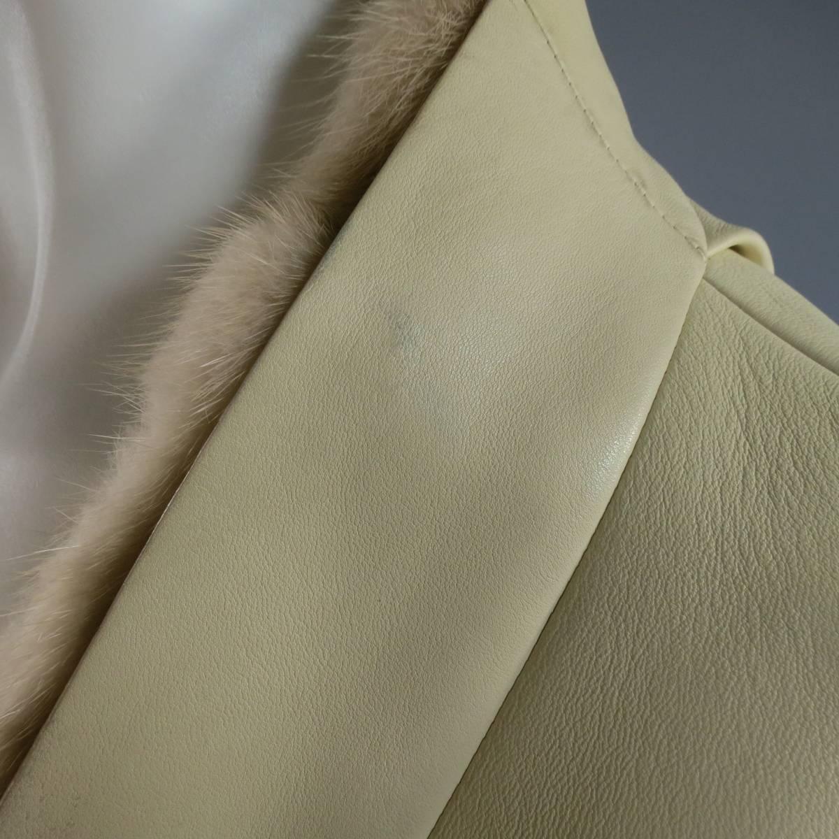 MARC JACOBS Size 6 Beige Leather Mink Collar Cropped Jacket 5