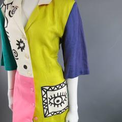 JEAN-CHARLES DE CASTELBAJAC Size 8 Color Block Linen Cartoon Print Coat Dress