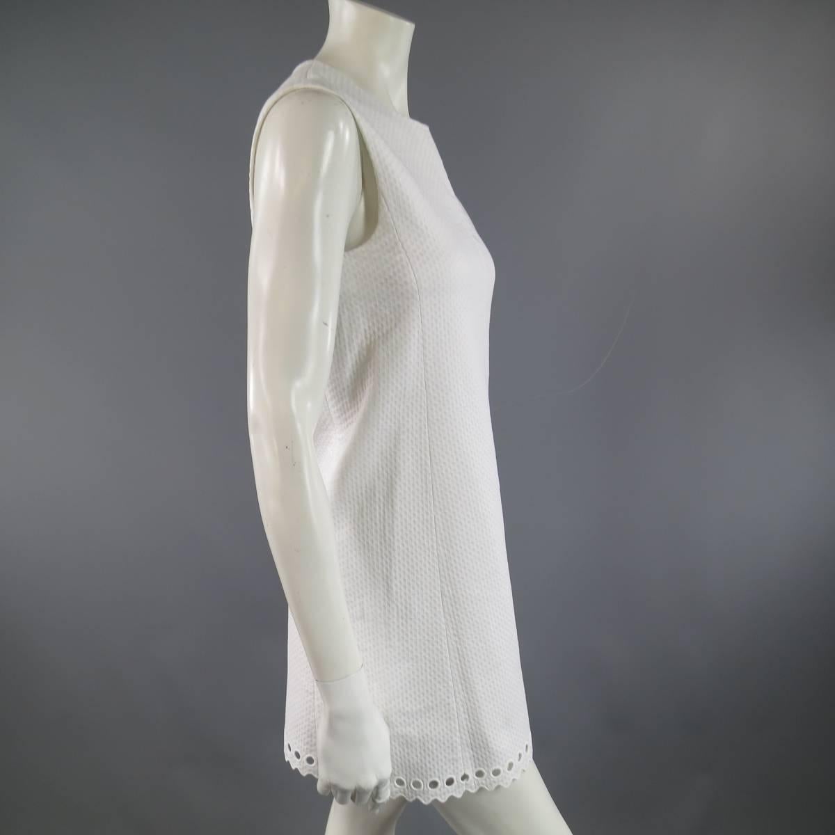 Gray BALENCIAGA Size 4 White Textured Cutout Sleeveless Shift Dress