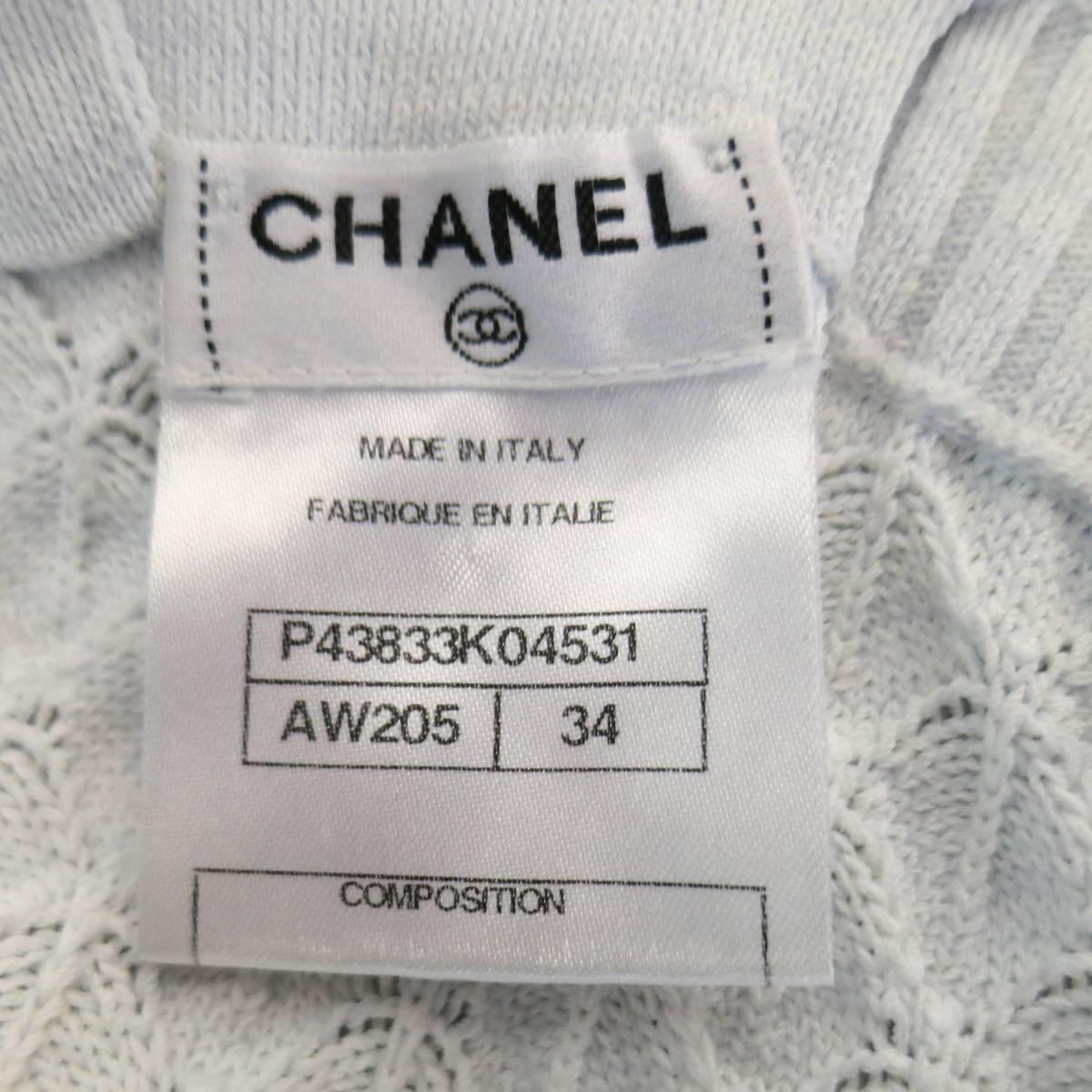 CHANEL Spring 2012 Size 2 Ice Blue Textured Knit Cross Strap Open Back Dress 4