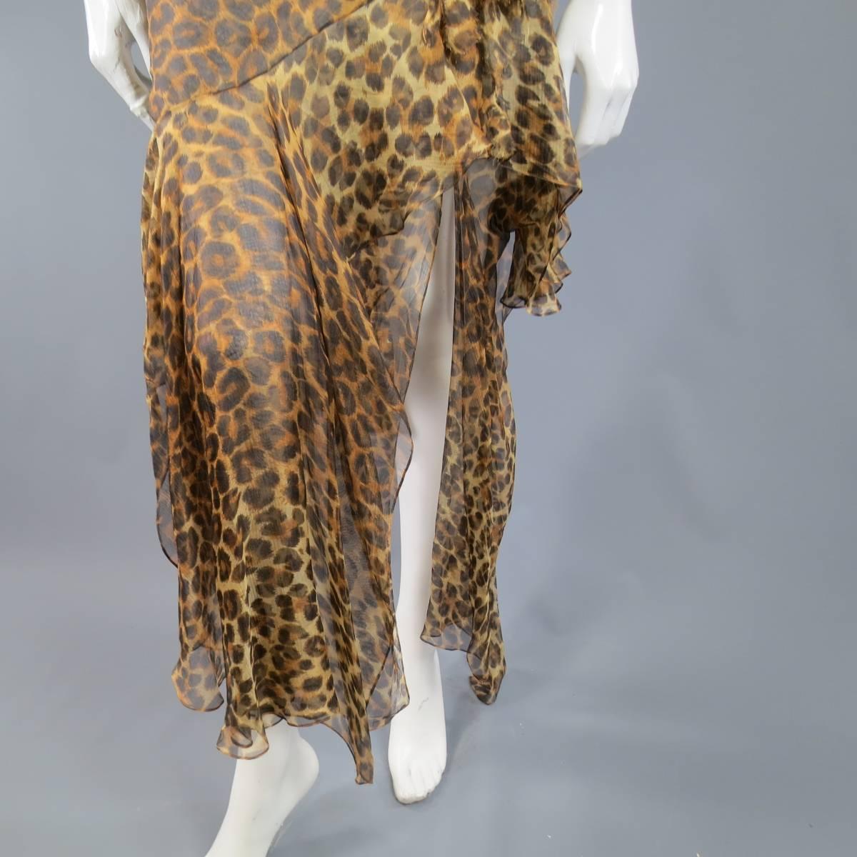 CHRISTIAN DIOR Size 6 Leopard Silk Fringe Ruffle CD Strap Cocktail Dress 3