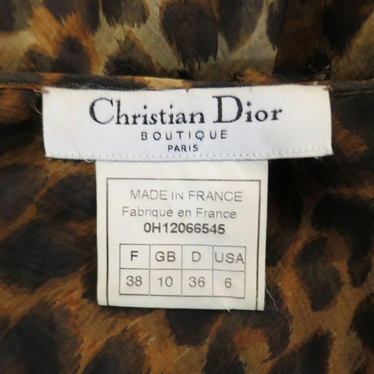 CHRISTIAN DIOR Size 6 Leopard Silk Fringe Ruffle CD Strap Cocktail Dress 4