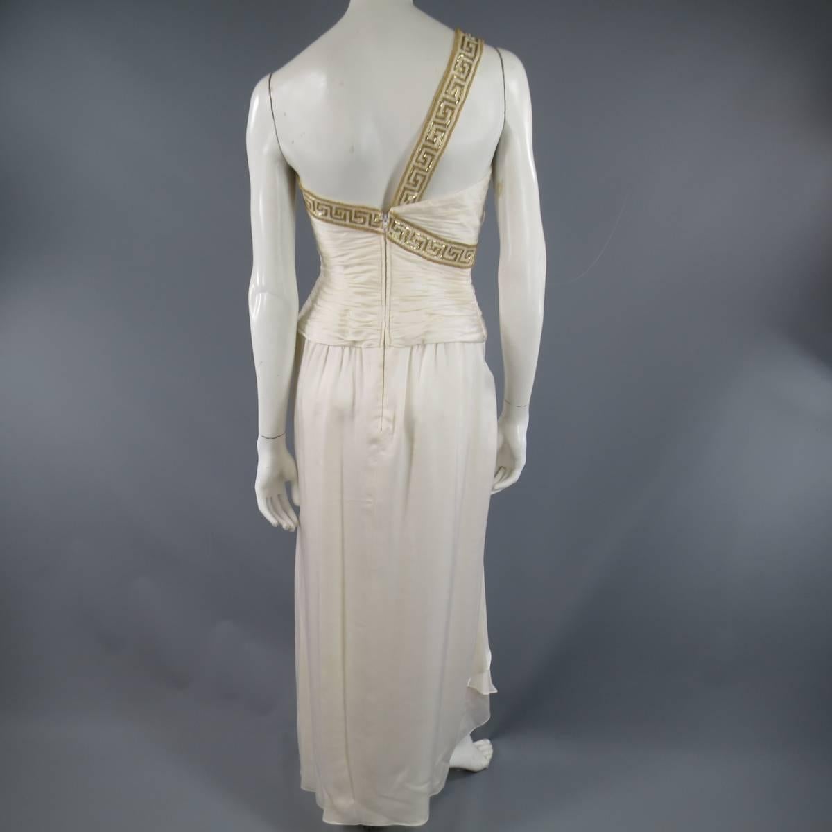 MICHAEL CASEY Cream & Gold Grecian Gown - Size 6  2