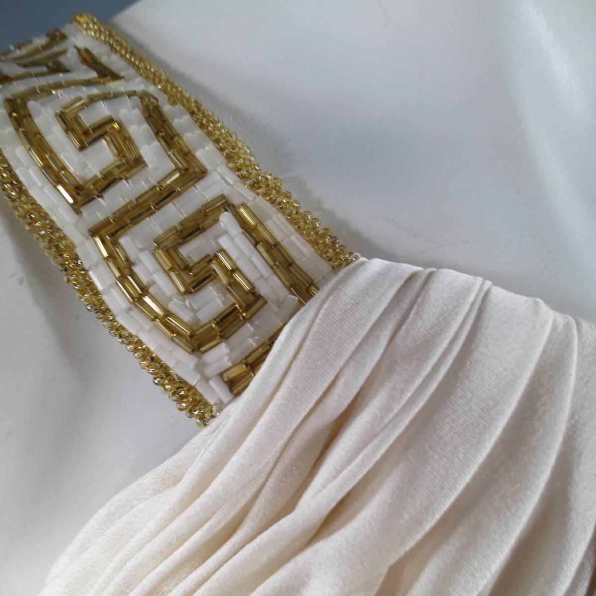 Gray MICHAEL CASEY Cream & Gold Grecian Gown - Size 6 
