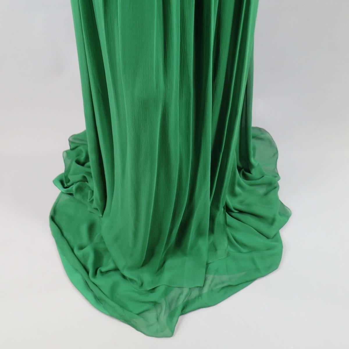NAEEM KHAN Size 8 Emerald Green Silk Onse Shoulder Crystal Waist Evening Gown 1