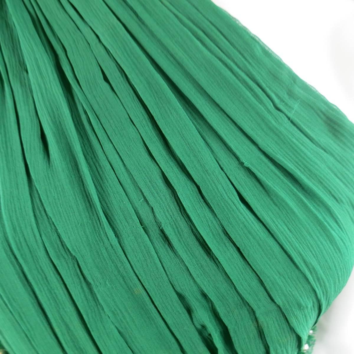 NAEEM KHAN Size 8 Emerald Green Silk Onse Shoulder Crystal Waist Evening Gown 2