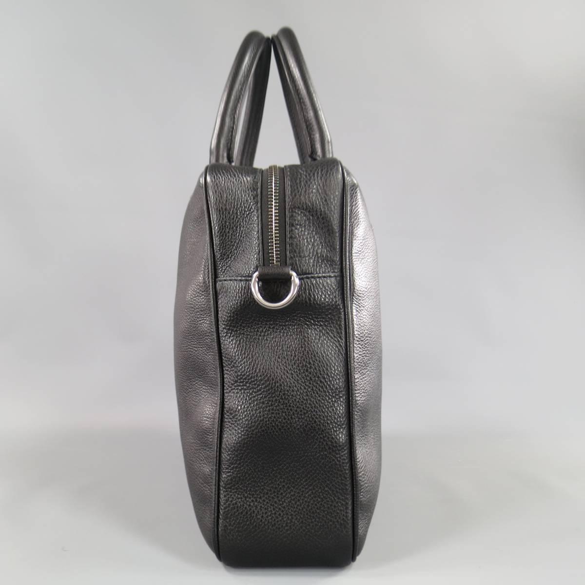 GIORGIO ARMANI Logo Embossed Black Textured Leather Briefcase Satchel 2