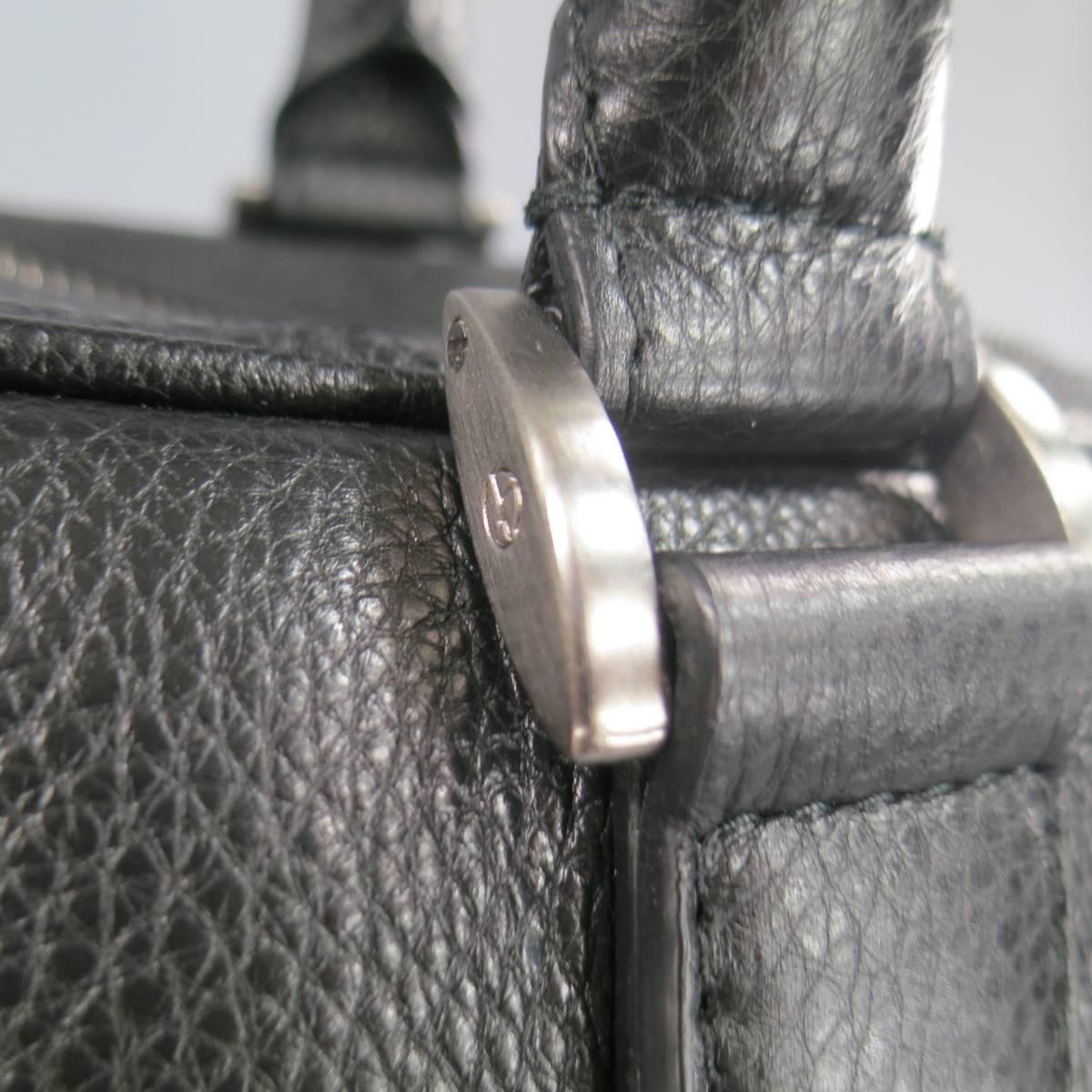 GIORGIO ARMANI Logo Embossed Black Textured Leather Briefcase Satchel In Excellent Condition In San Francisco, CA