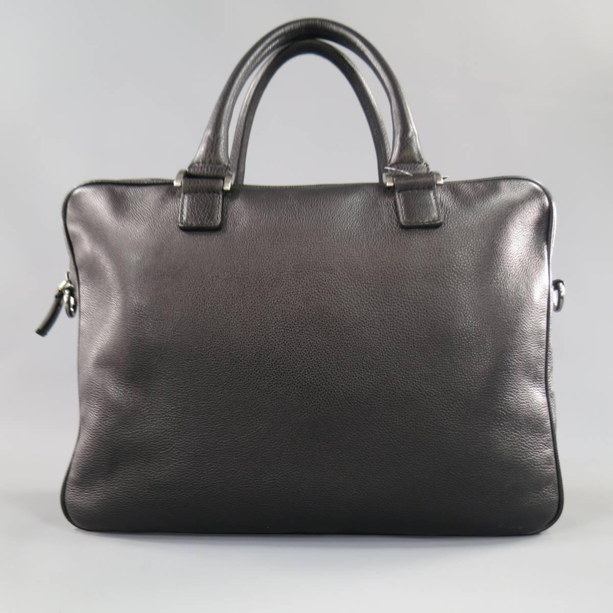 GIORGIO ARMANI Logo Embossed Black Textured Leather Briefcase Satchel 3