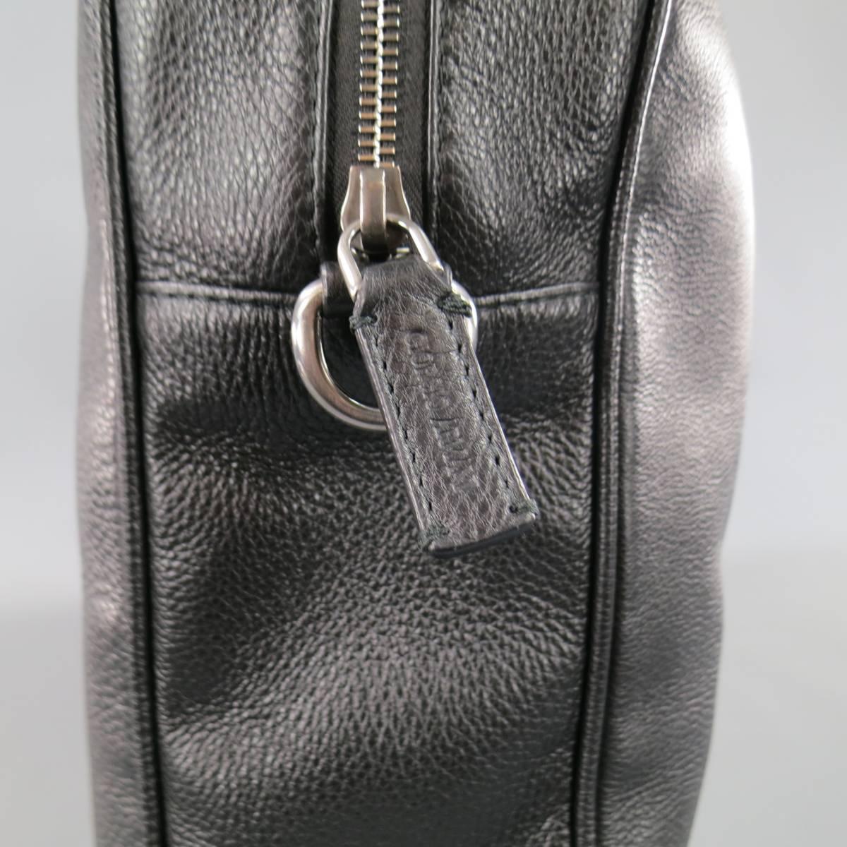 Women's or Men's GIORGIO ARMANI Logo Embossed Black Textured Leather Briefcase Satchel