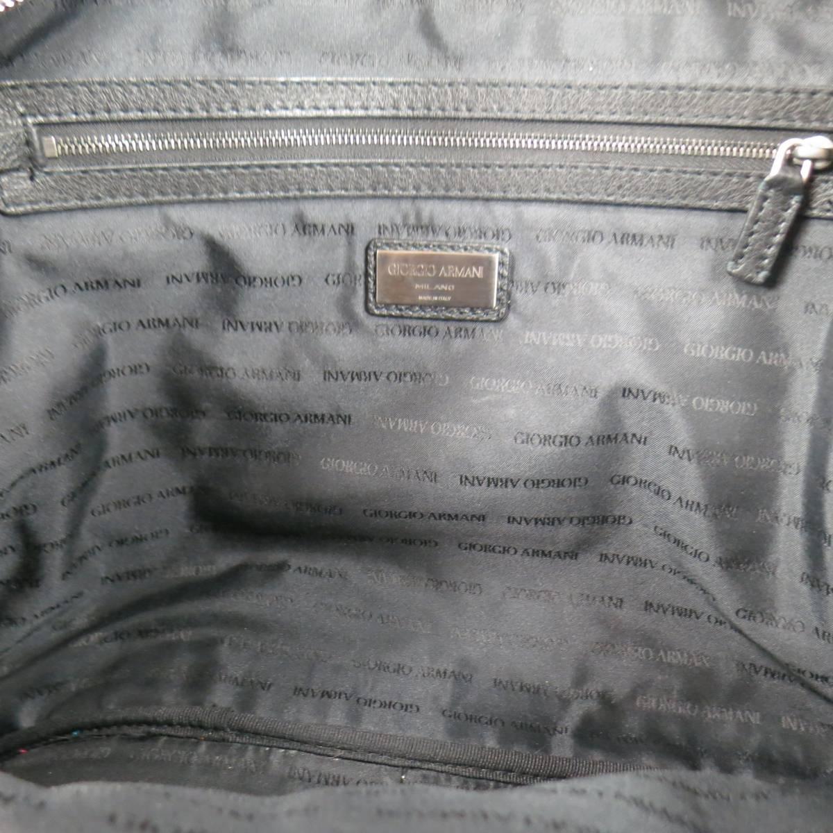 GIORGIO ARMANI Logo Embossed Black Textured Leather Briefcase Satchel 4