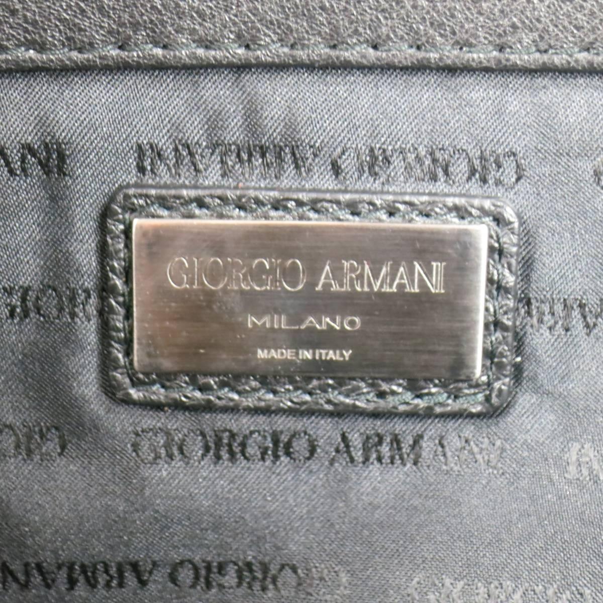 GIORGIO ARMANI Logo Embossed Black Textured Leather Briefcase Satchel 5