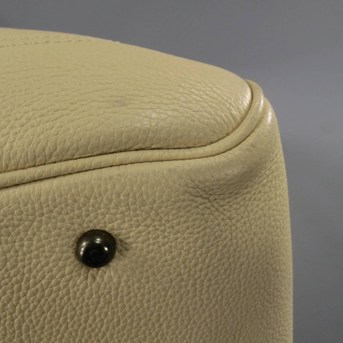 Giorgio Armani Beige Pebbled Leather Large Top Handles Lock Bag 1