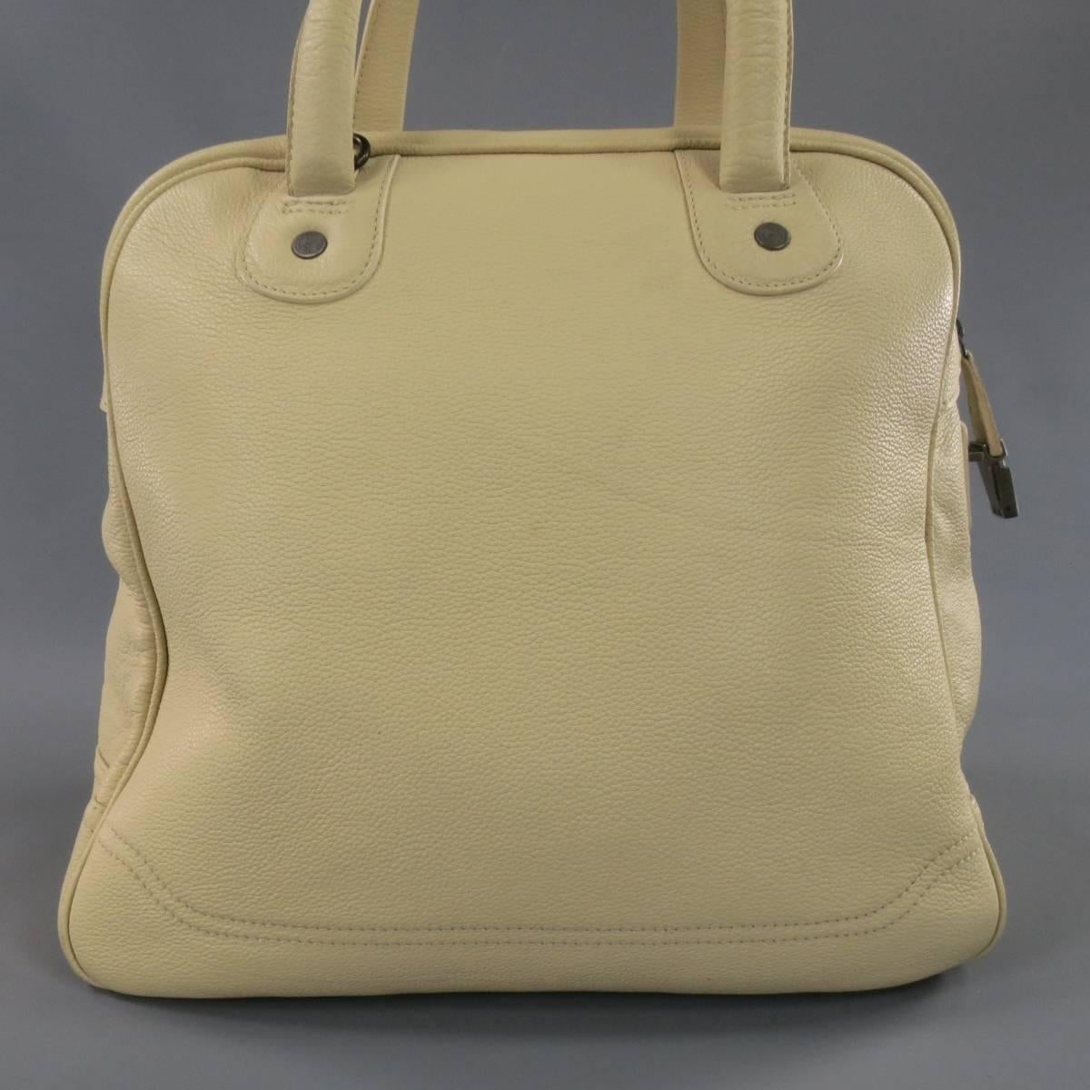 Giorgio Armani Beige Pebbled Leather Large Top Handles Lock Bag 2