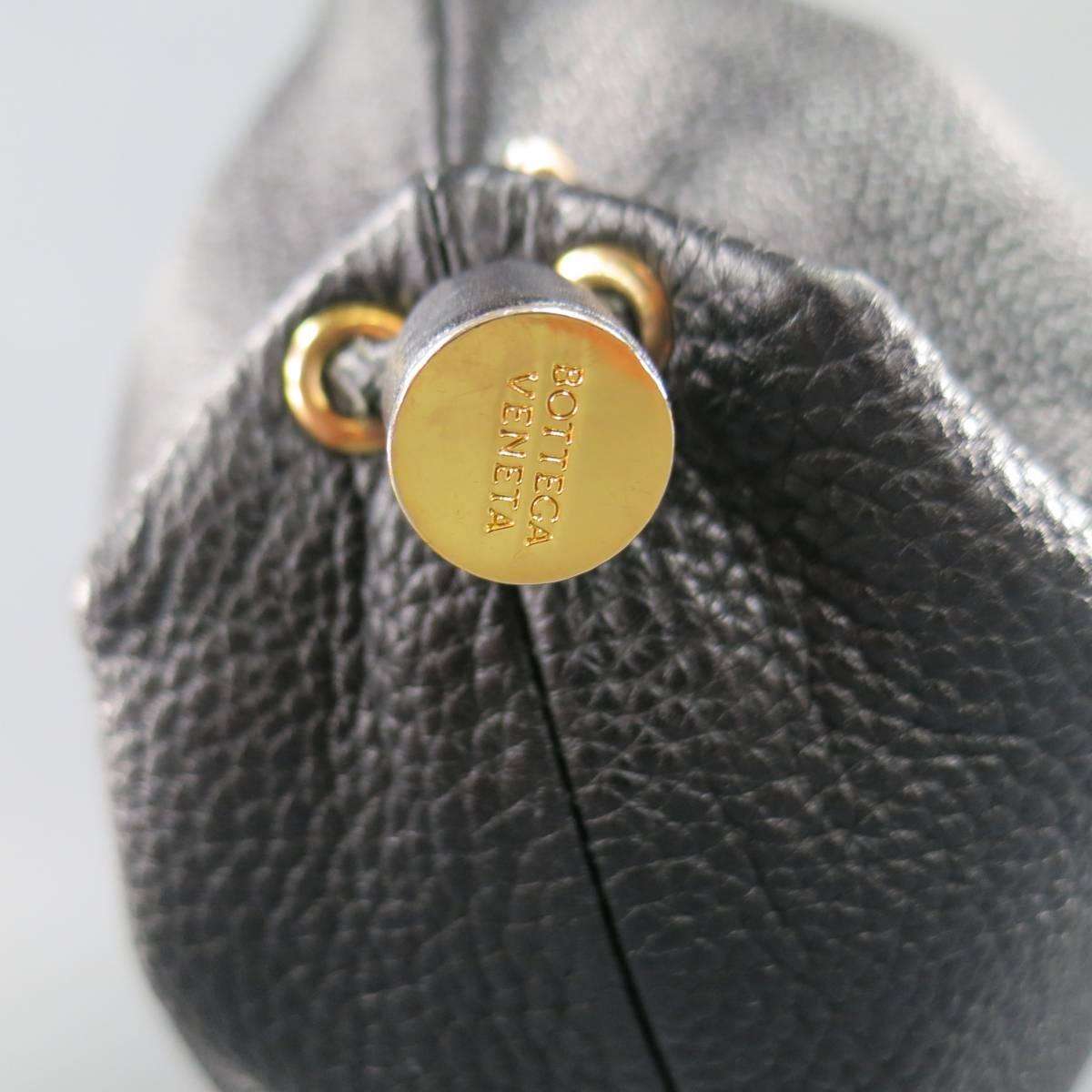 Gray BOTTEGA VENETA Black Leather Gold Grommet Hoop Hobo Bag