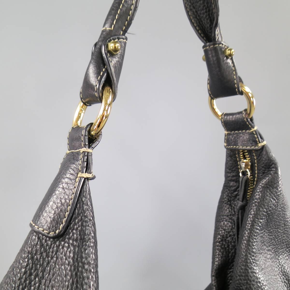 BOTTEGA VENETA Black Leather Gold Grommet Hoop Hobo Bag In Excellent Condition In San Francisco, CA