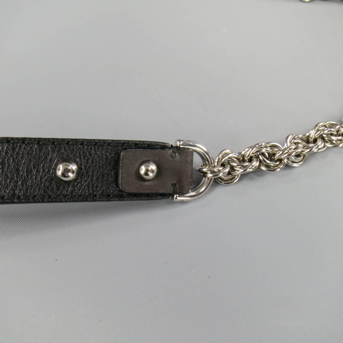 Women's LANVIN Black Studded Leather Tortoise Closure Chain Strap Tasell Cross Body