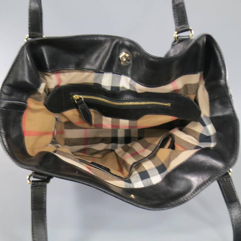 BURBERRY Black Leather Double Belted Gold Buckle Shoulder Bag at