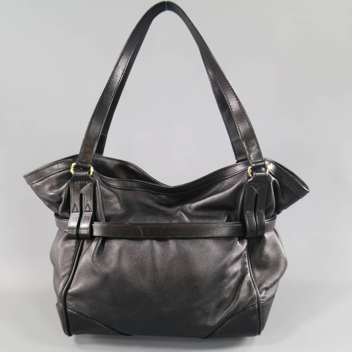 BURBERRY Black Leather Double Belted Gold Buckle Shoulder Bag 2