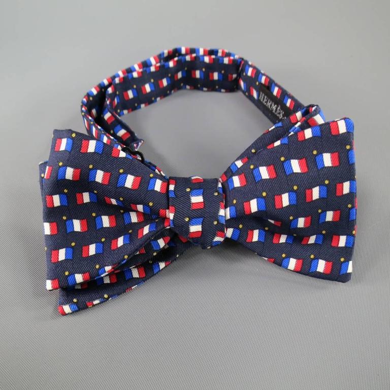 Men's Vintage HERMES Silk Navy French Flag Print Bow Tie Cummerbund Set at  1stDibs