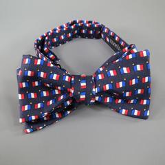 Men's Vintage HERMES Silk Navy French Flag Print Bow Tie Cummerbund Set