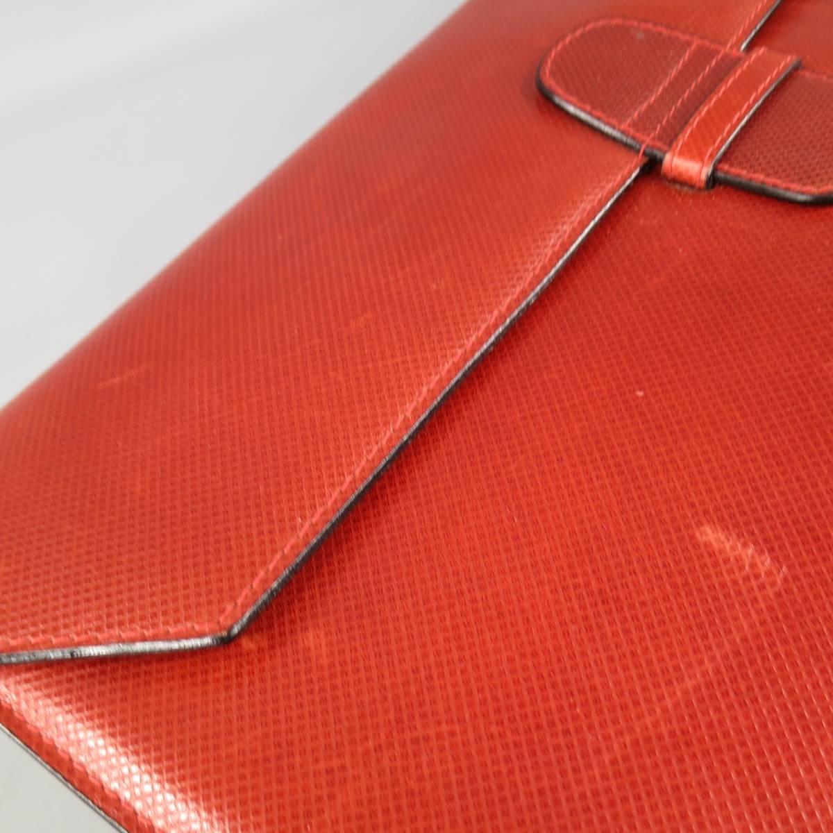 Vintage BOTTEGA VENETA Rust Red Textured Leather Clutch Portfolio In Good Condition In San Francisco, CA