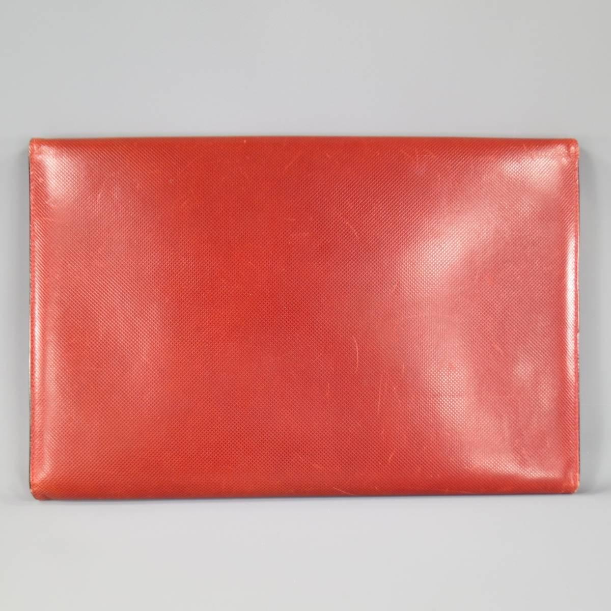 Women's or Men's Vintage BOTTEGA VENETA Rust Red Textured Leather Clutch Portfolio