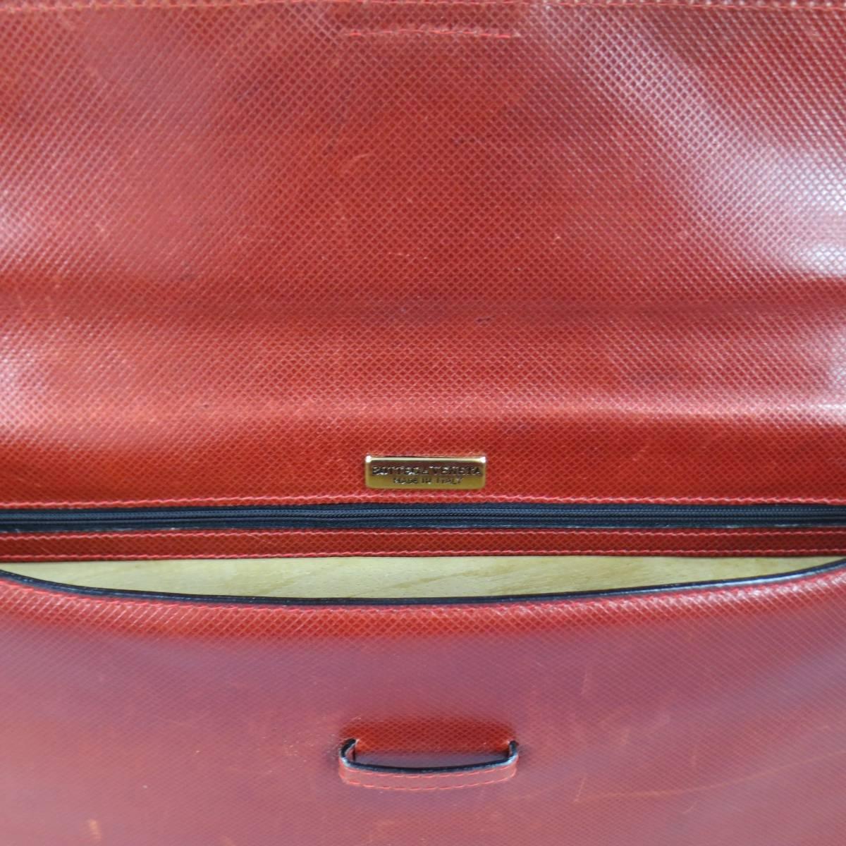 Vintage BOTTEGA VENETA Rust Red Textured Leather Clutch Portfolio 3