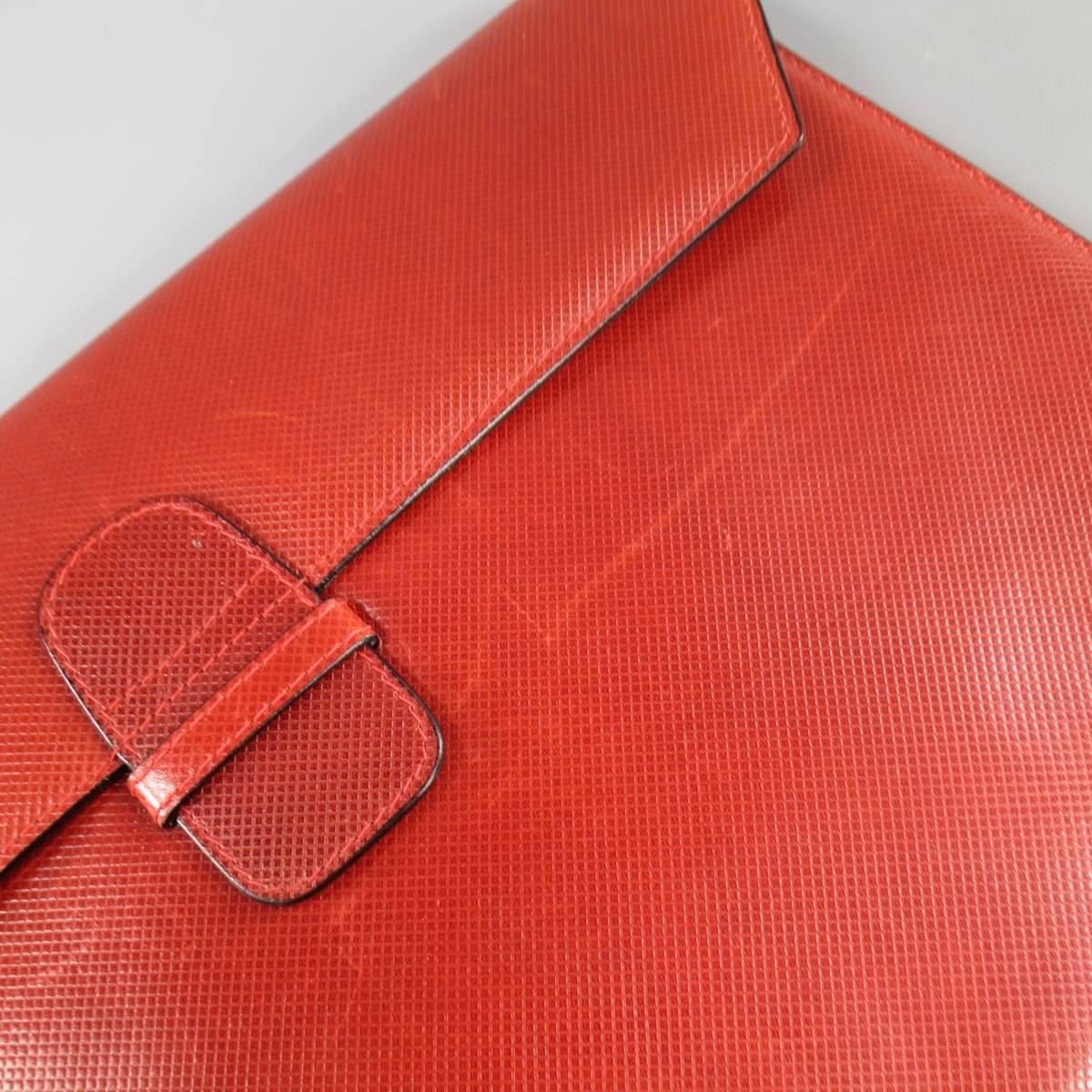 Vintage BOTTEGA VENETA Rust Red Textured Leather Clutch Portfolio 1