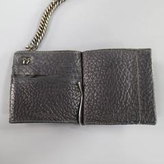 UGO CACCIATORI Black Leather Sterling Silver Skull Crossbones Chain Wallet