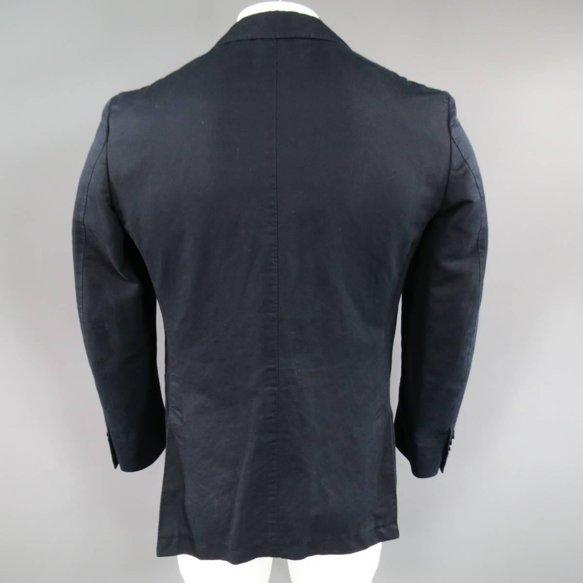 Black Men's ERMENEGILDO ZEGNA 38 Regular Navy Cotton / Linen Notch Lapel Sport Coat