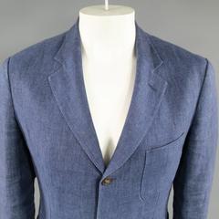 Men's LORO PIANA 38 Regular Indigo Linen Notch Lapel Patch Pocket Sport Coat