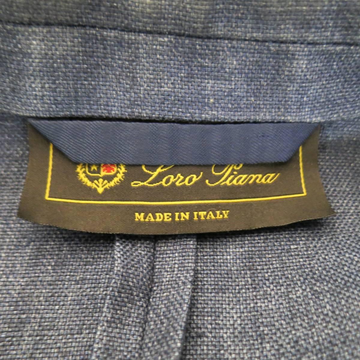 Men's LORO PIANA 38 Regular Indigo Linen Notch Lapel Patch Pocket Sport Coat 3